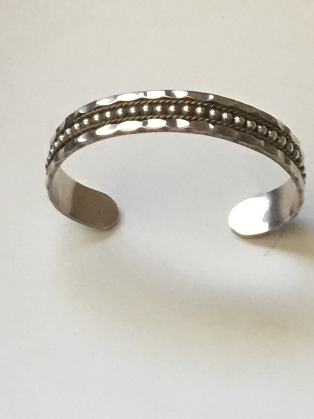 Vintage TAXCO Mexico 925 Sterling Silver Rope Beaded Cuff Bracelet/28.35g -6.5"